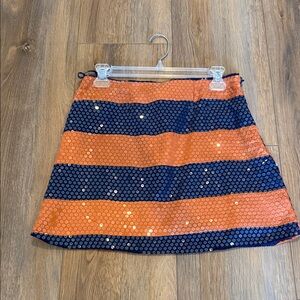 Judith March Vibrant Orange and Navy Sequin Mini Skirt